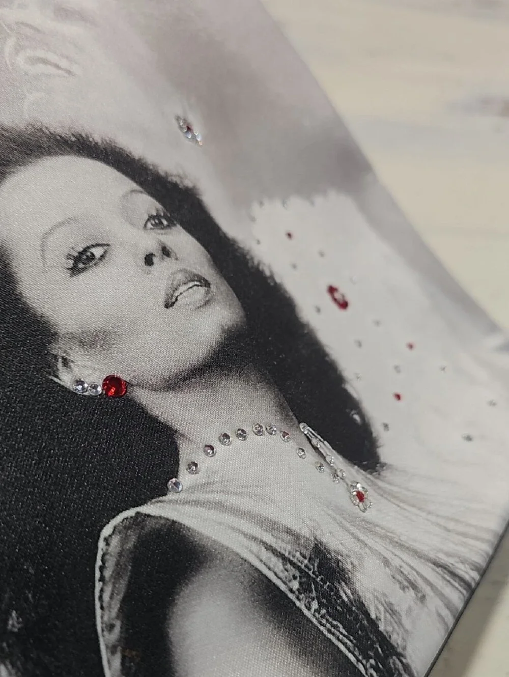 Black & Gray Diana Ross Portrait Graphic Tote Bag with Embellished Accents